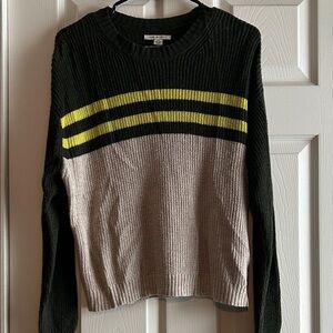 Striped Dark Green and Yellow Women's Sweater